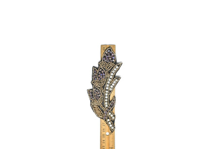 Rhinestone Beaded Leaf Applique 5.90 x 2
