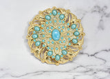 Beaded Gold Turquoise Pearl Buckle 5"