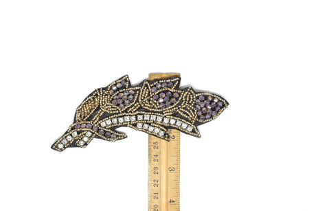 Rhinestone Beaded Leaf Applique 5.90 x 2