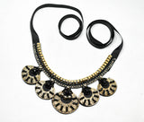 Necklace Applique Gold Beaded Black
