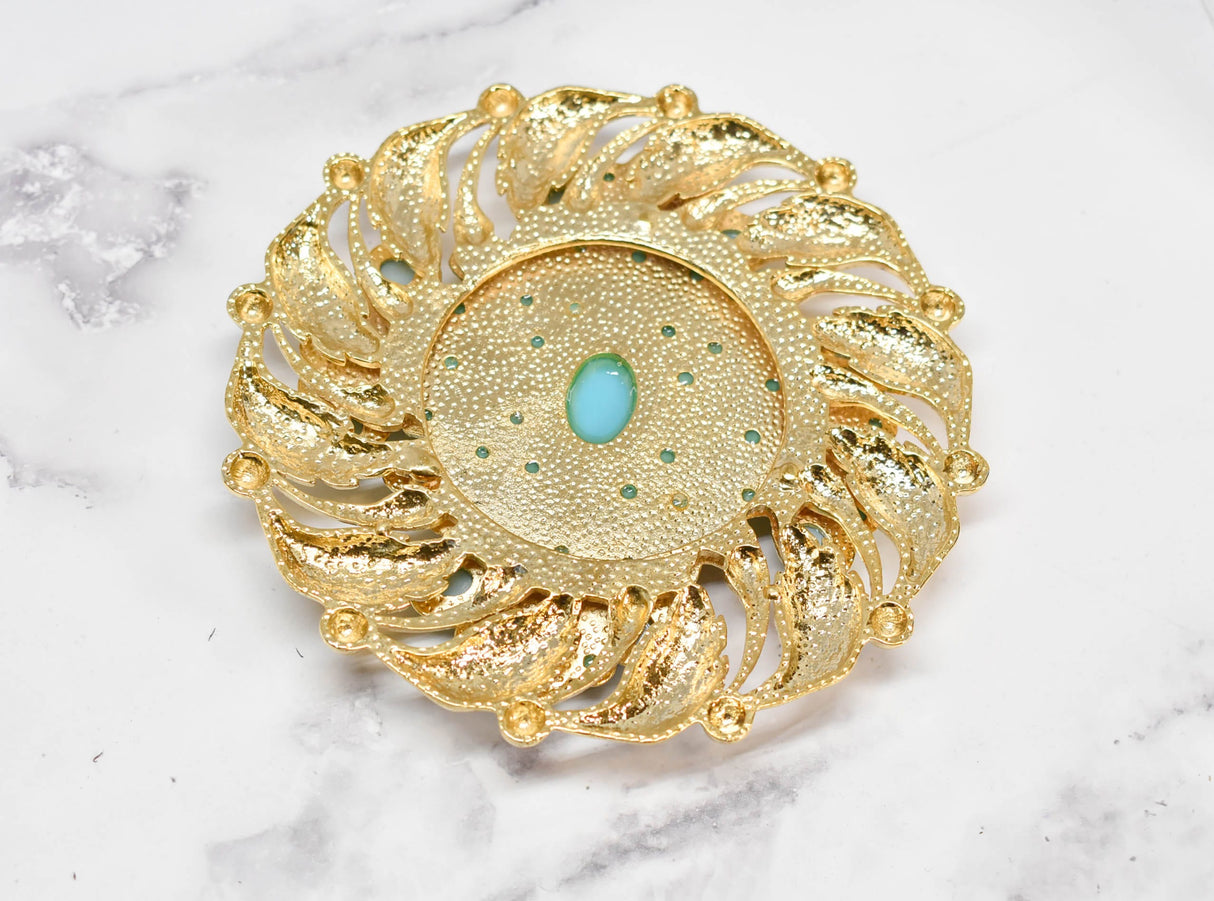 Beaded Gold Turquoise Pearl Buckle 5"