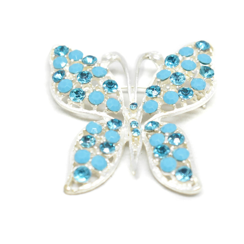 Rhinestone Butterfly Brooch Blue 2.25" x 1.75"