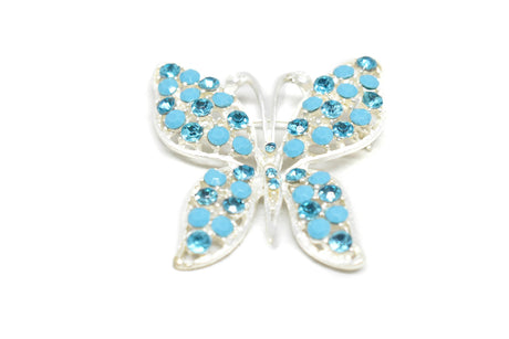Rhinestone Butterfly Brooch Blue 2.25" x 1.75"