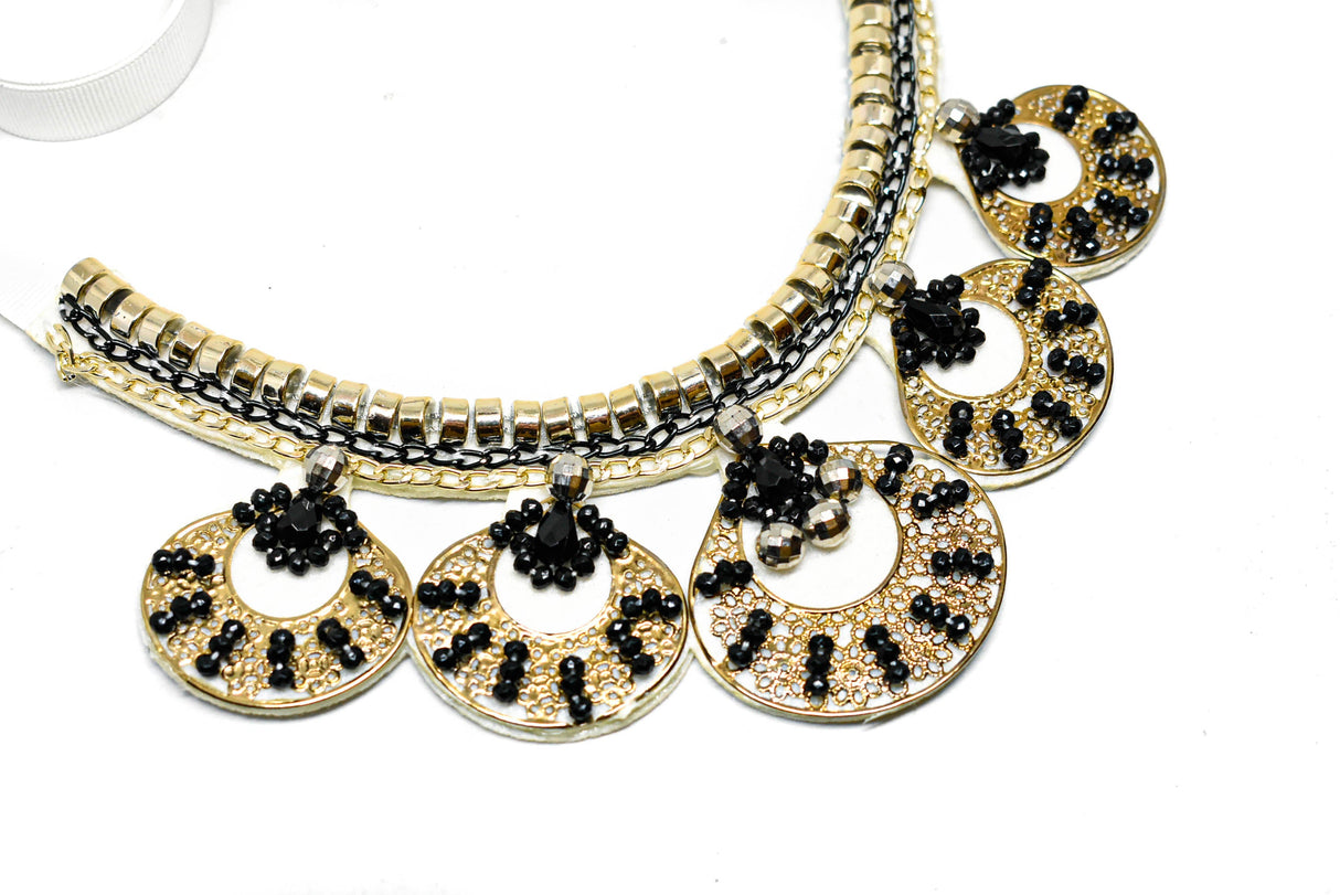 Necklace Applique Gold Beaded Black