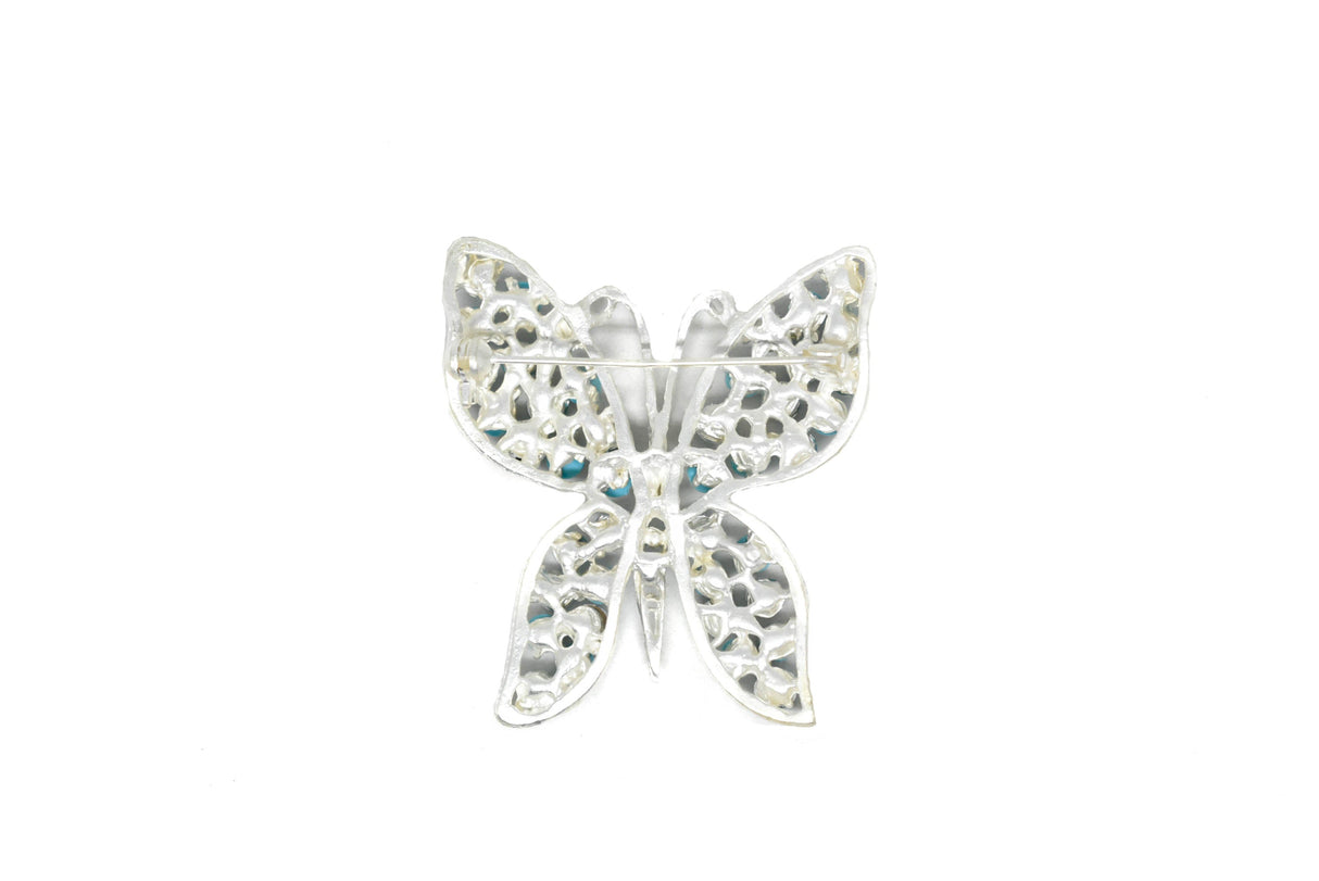 Rhinestone Butterfly Brooch Blue 2.25" x 1.75"