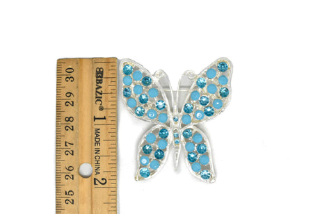 Rhinestone Butterfly Brooch Blue 2.25" x 1.75"