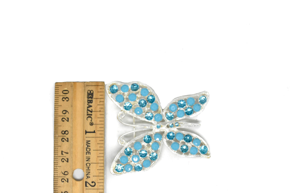 Rhinestone Butterfly Brooch Blue 2.25" x 1.75"