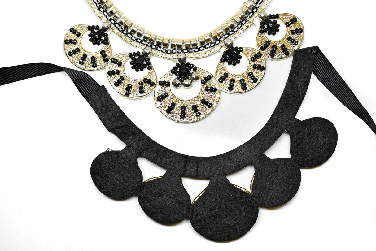 Necklace Applique Gold Beaded Black