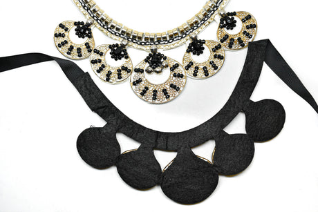 Necklace Applique Gold Beaded Black