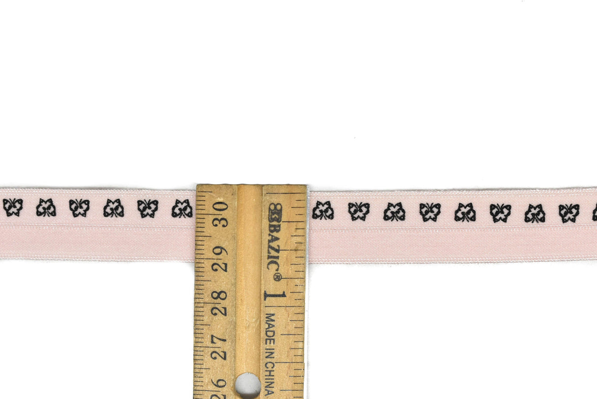 Fold-Over Elastic Pink Butterfly Print 0.63"