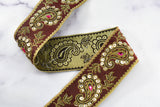 Embroidered Paisley Trim Gold Sequin 2.50"