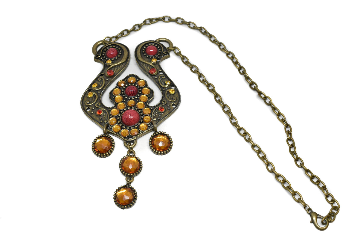 Beaded Necklace Gold Multi-Color Stones 6in