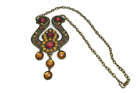 Beaded Necklace Gold Multi-Color Stones 6in