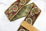Embroidered Paisley Trim Gold Sequin 2.50"