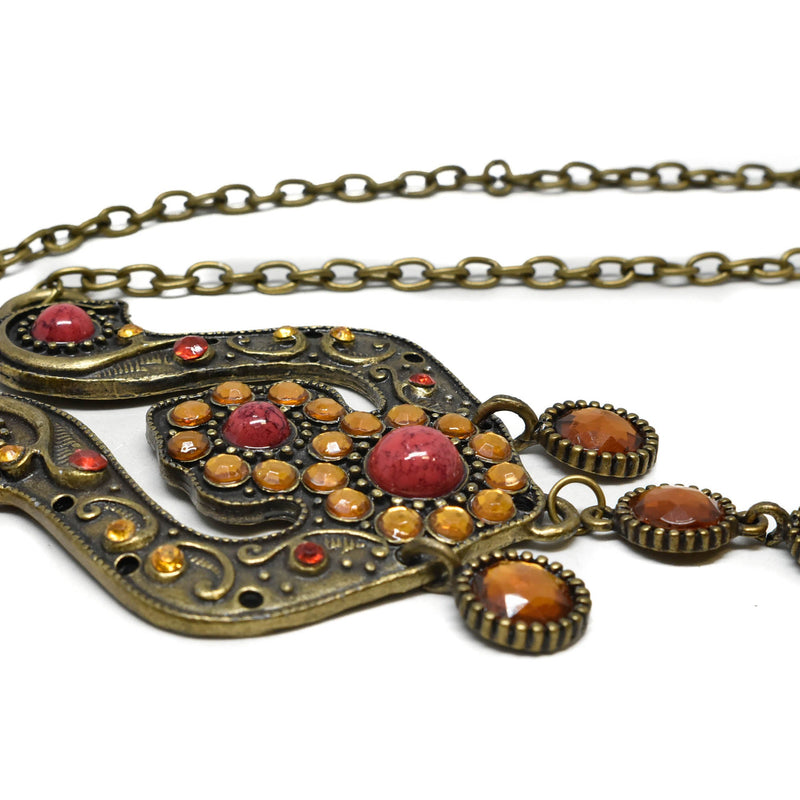 Beaded Necklace Gold Multi-Color Stones 6in