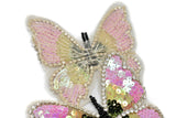 Embroidered Applique Sequins Rhinestone Butterfly Pink 4.5"
