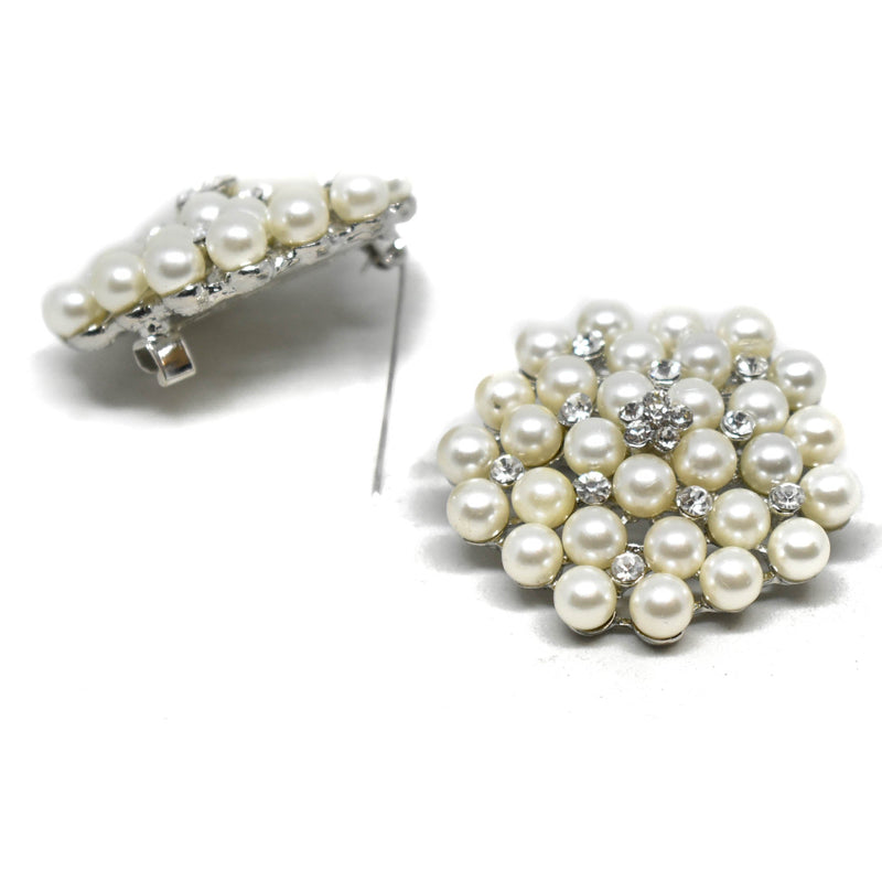 Pearl Brooch Pin with Crystal Flowers