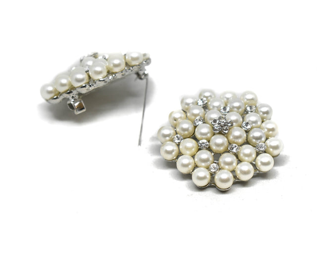 Pearl Brooch Pin with Crystal Flowers