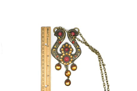 Beaded Necklace Gold Multi-Color Stones 6in