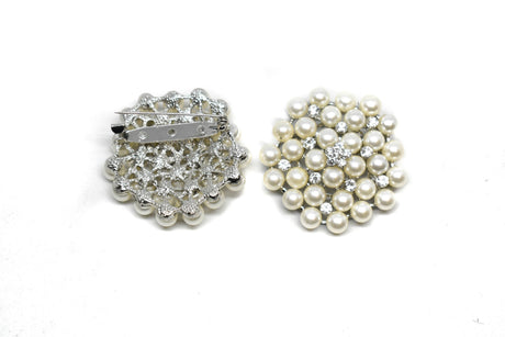 Pearl Brooch Pin with Crystal Flowers