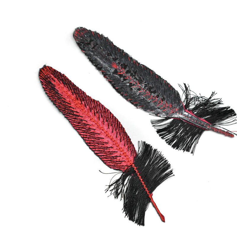 Feather Applique Red Black 5 x 1.5