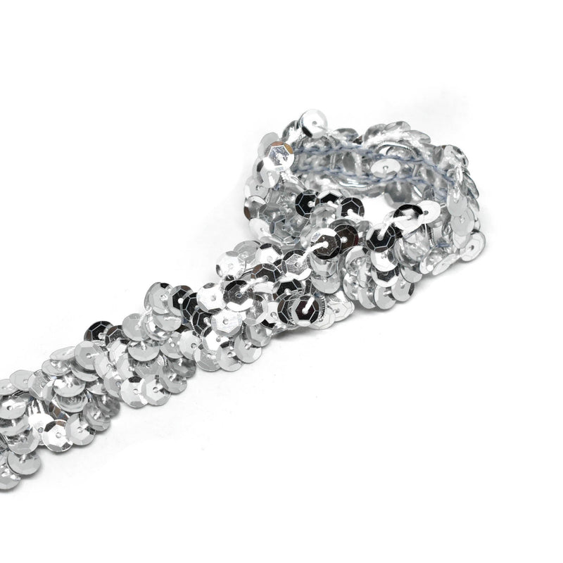 Sequins Trim Metallic Silver Wavy 0.90"