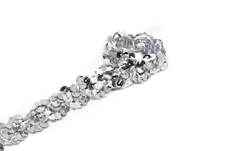 Sequins Trim Metallic Silver Wavy 0.90"