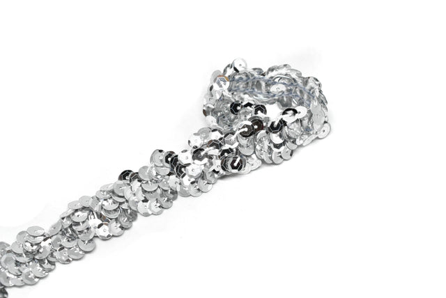 Sequins Trim Metallic Silver Wavy 0.90"