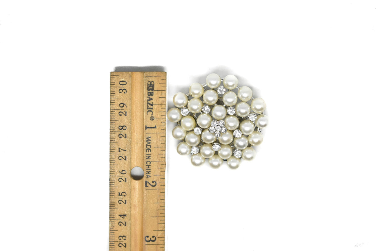 Pearl Brooch Pin with Crystal Flowers