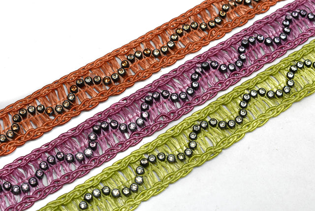 Rhinestone Trim Raffia 1" Yard