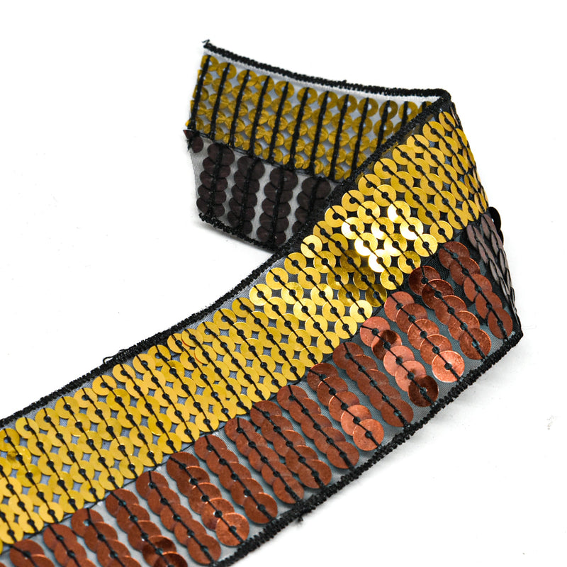 Sequins Trim Gold Bronze 2 Inch