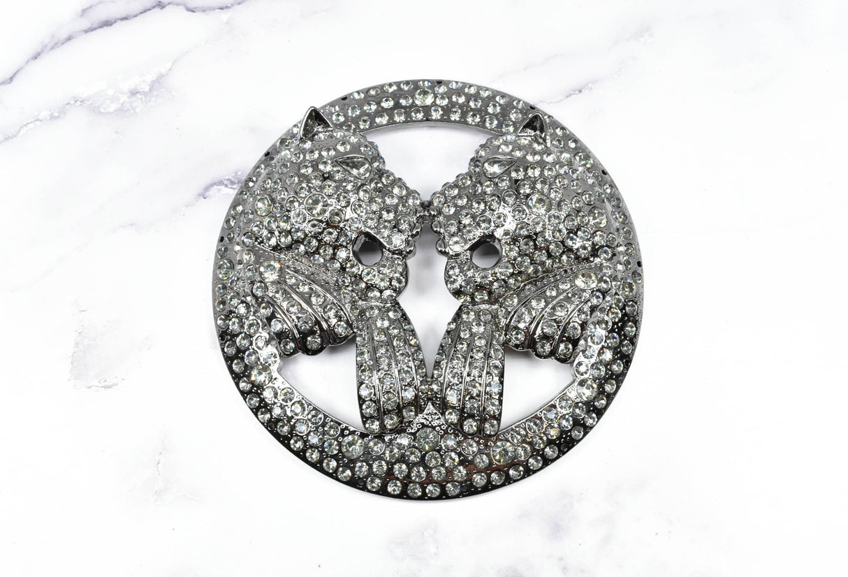 Rhinestone Lion Buckles Metal Double-Headed