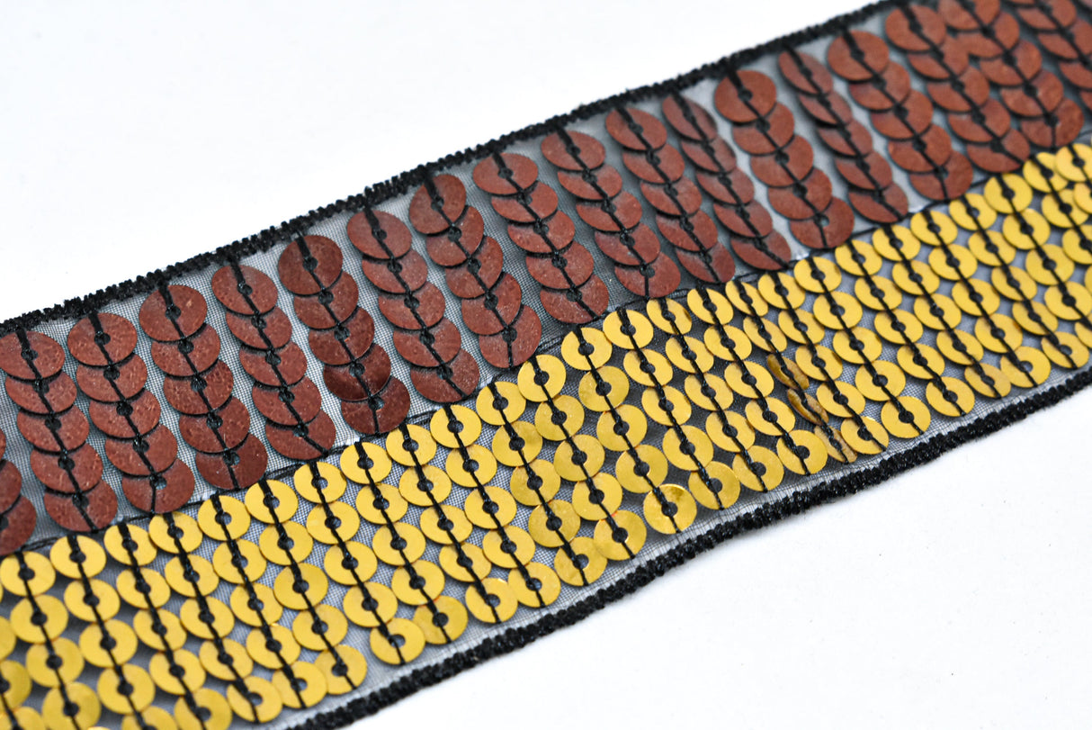 Sequins Trim Gold Bronze 2 Inch