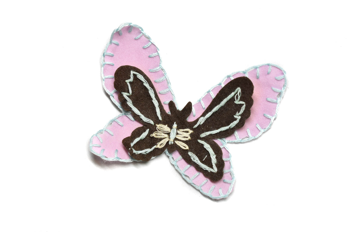 Butterfly Felt Applique Pink Brown Sew-On