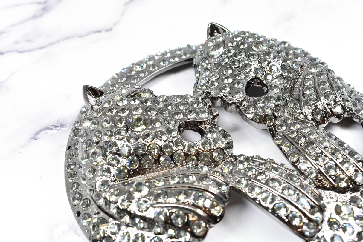 Rhinestone Lion Buckles Metal Double-Headed