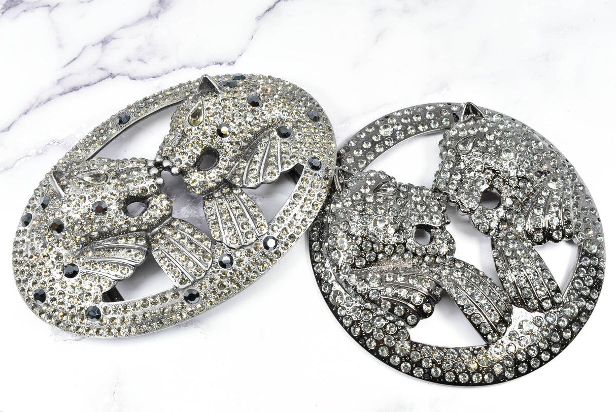 Rhinestone Lion Buckles Metal Double-Headed