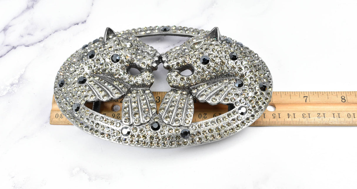 Rhinestone Lion Buckles Metal Double-Headed