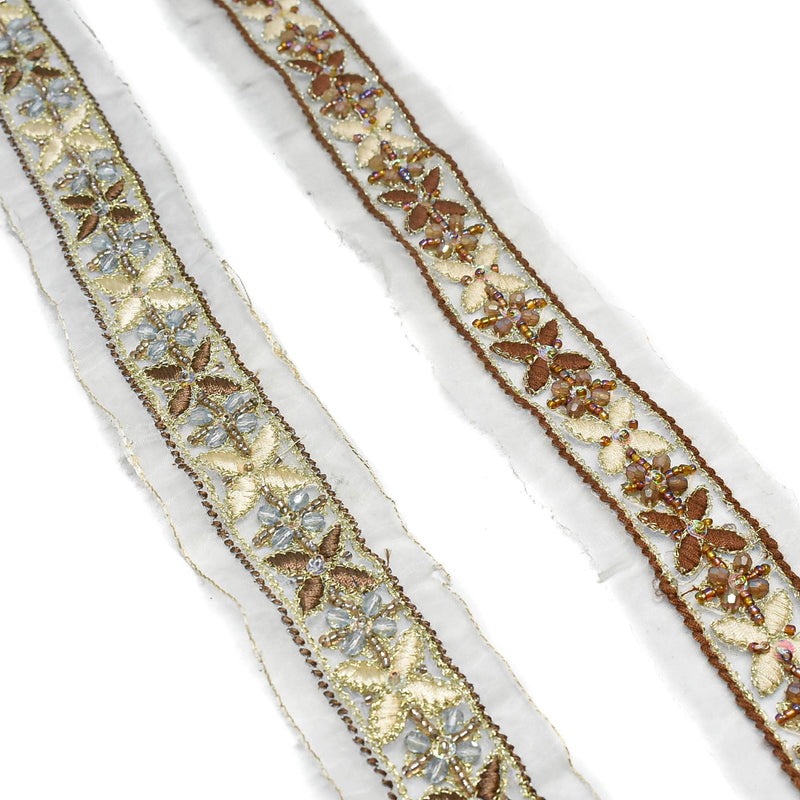 Floral Organza Beaded Trim 1.90"
