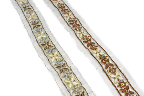 Floral Organza Beaded Trim 1.90"