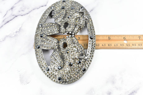 Rhinestone Lion Buckles Metal Double-Headed