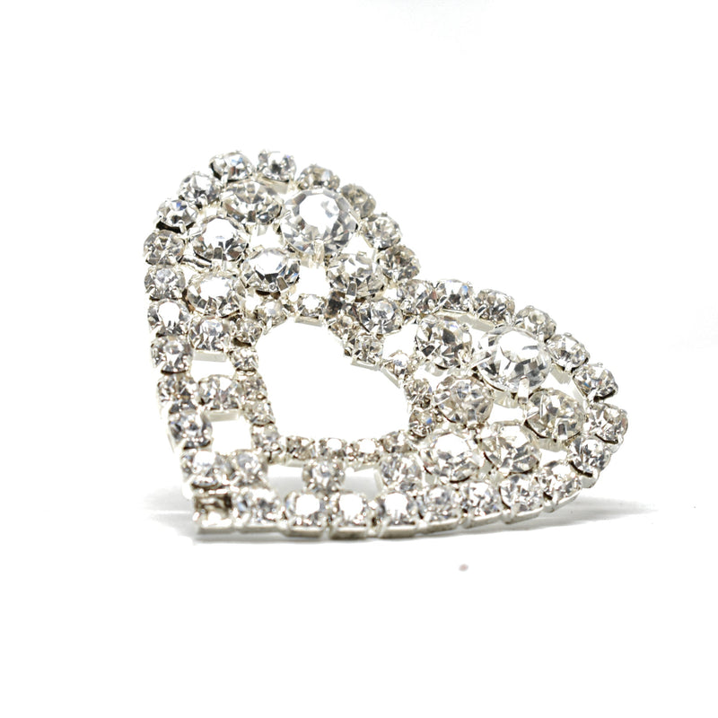 Rhinestone Heart Brooch 2 Inch Pin-On