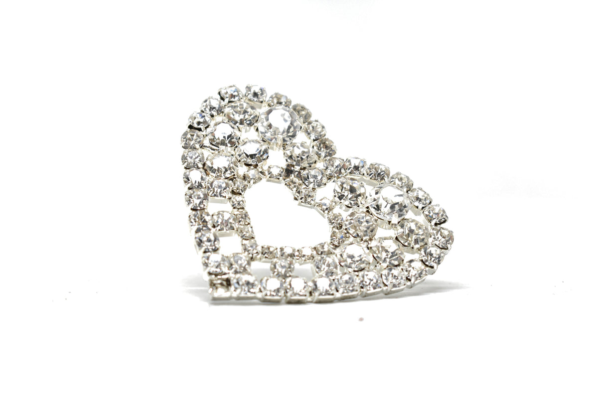 Rhinestone Heart Brooch 2 Inch Pin-On