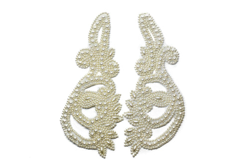Pearl Sew-On Applique Pair White 10 x 4