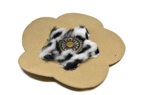 Flower Applique Suede Cheetah Charm 3.88"