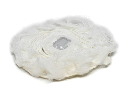 Embroidered Flower Rhinestone Applique White 3.88"