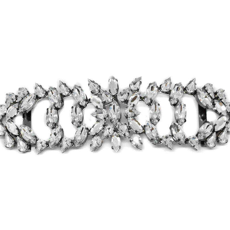 Floral Rhinestone Buckle Silver Clear