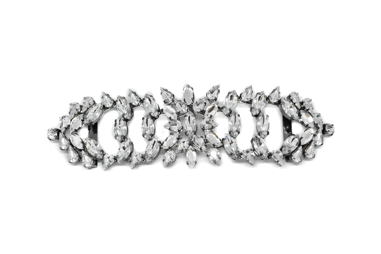 Floral Rhinestone Buckle Silver Clear