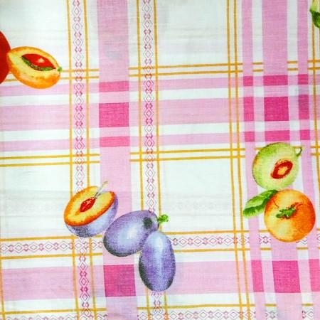 Fruits on Pink Checkered Poly Cotton Fabric,