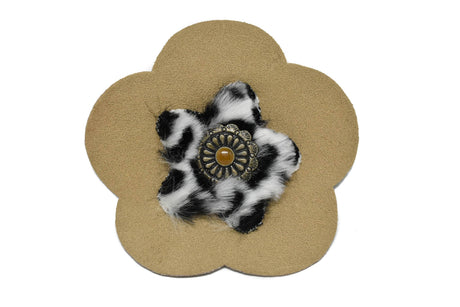 Flower Applique Suede Cheetah Charm 3.88"