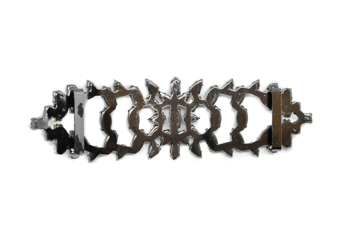 Floral Rhinestone Buckle Silver Clear